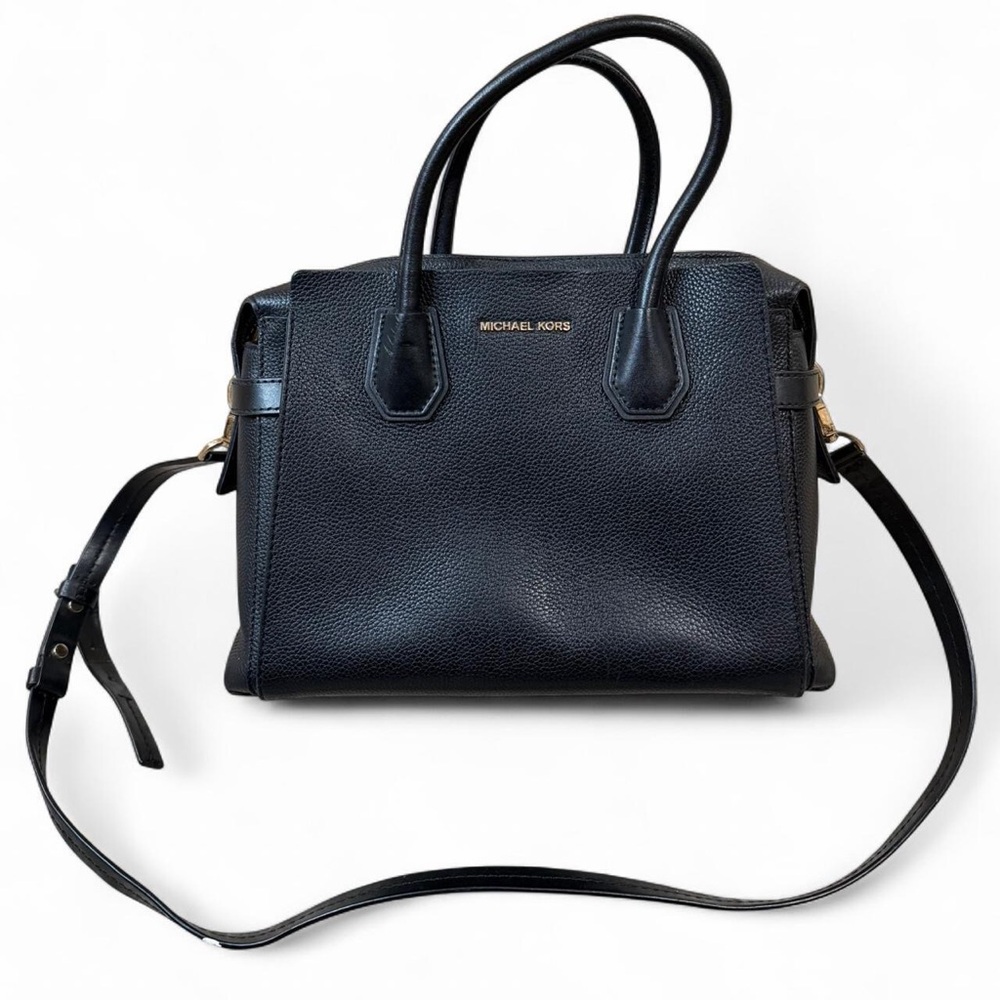 Michael Kors Mercer Belted Leather Satchel Black Top Zip Authentic
